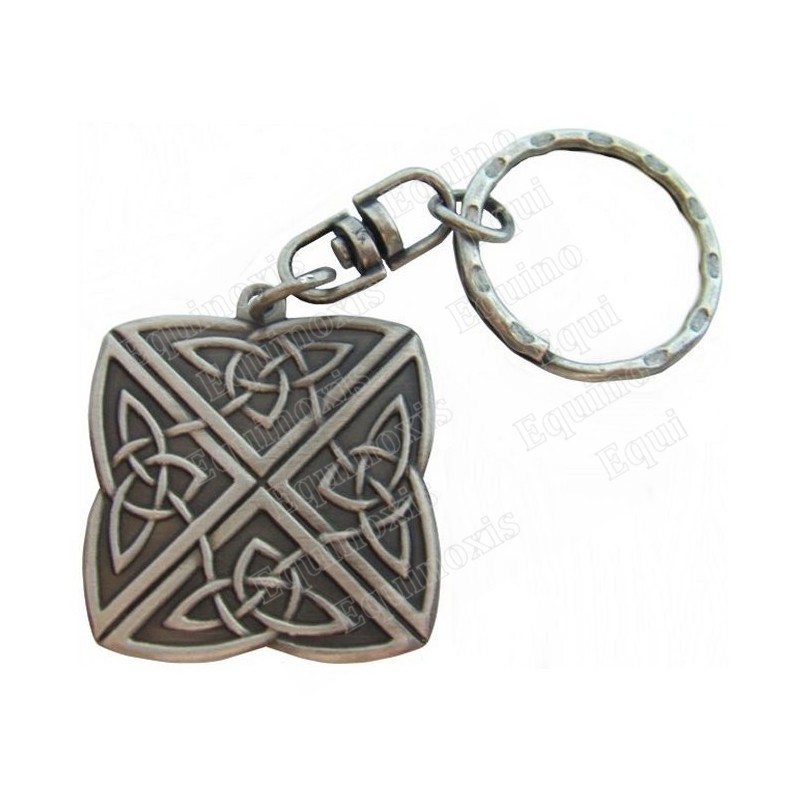 Celtic keyring – Four-direction knot – Square – Antique silver