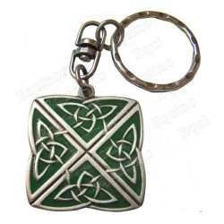 Celtic keyring – Four-direction knot – Square – Green enamel