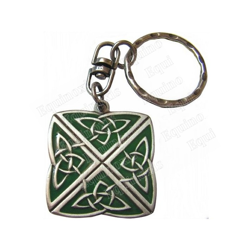 Celtic keyring – Four-direction knot – Square – Green enamel