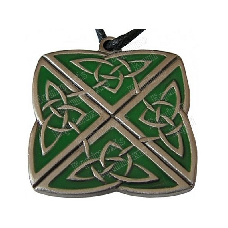 Celtic pendant – Four-direction knot – Square – Green enamel