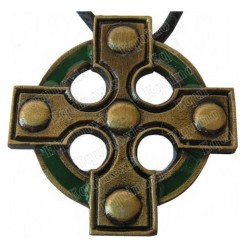 Celtic pendant – Celtic cross 2 – Antique bronze – Green enamel