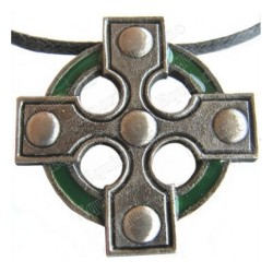 Celtic pendant – Celtic cross 2 – Antique silver – Green enamel