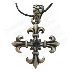 Cross pendant – Cross with fleurs-de-lys points – Blue stone