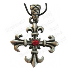 Cross pendant – Cross with fleur-de-lys points – Red stone