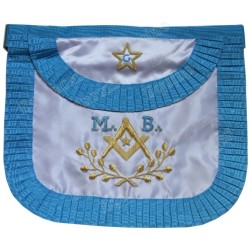 Satin Masonic apron – French Rite – MB + Acacia + Star w/ G  – Rounded corners