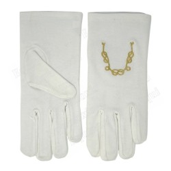 Masonic embroidered cotton gloves – Gold Masonic chain – Size XXL
