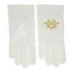 Masonic embroidered cotton gloves – Square-and-compass with acacia – Gold embroidery – Size XS