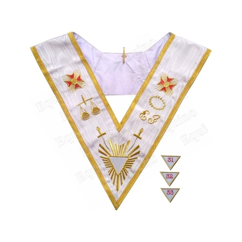 Masonic Officer's collar – ASSR – 31 / 32 / 33rd degree – Grand glory + épées + EJ – Machine-embroidered