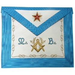 Leather Masonic apron – Groussier French Rite – Master Mason – Square-and-compass + Acacia + MB + Flaming star