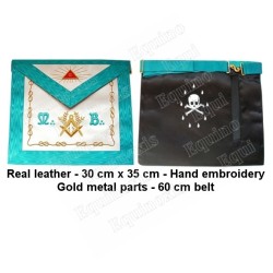 Leather Masonic apron – Groussier French Rite – Master Mason – Square-and-compass + green acacia + MB