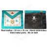 Leather Masonic apron – Groussier French Rite – Master Mason – Square-and-compass + green acacia + MB
