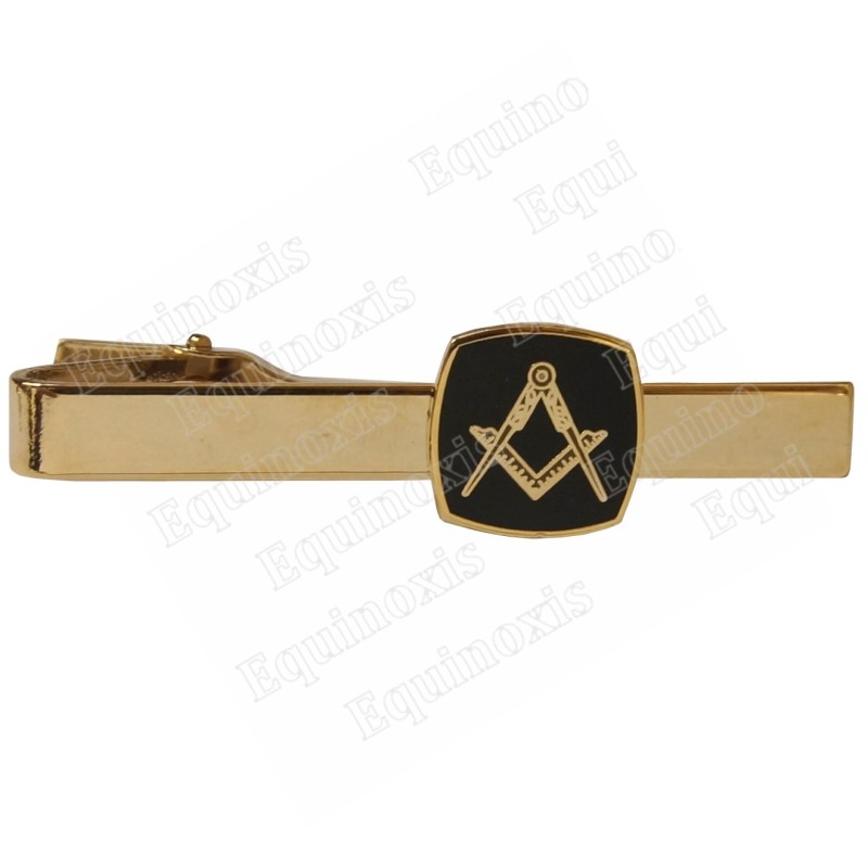 Masonic tie-bar – Square-and-compass with black and gold enamel