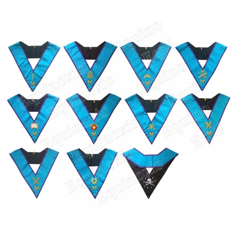 Masonic Officers' collars – 10-Officers set – Memphis-Misraim – Hand embroidery