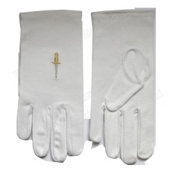 Masonic embroidered cotton gloves – Scottish Rite (AASR) Revenge degrees / French Chapter 1st and 2nd Orders – Size XXXL