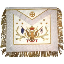 Leather Masonic apron – Scottish Rite (AASR) – 33rd degree with fringe and croix potencée – European flag