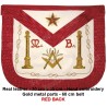 Tablier maçonnique en cuir – REAA – Maître – Equerre et compas + acacia + colonnes – Dos rouge