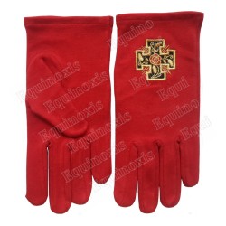 Red-cotton embroidered Masonic gloves – Scottish Rite (AASR) – 18th degree – Cross potent – Size XXXL