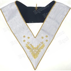 Masonic collar – Scottish Rite (AASR) – 33rd degree – Grande Gloire + glaives + étoiles – Triangle vers le bas – Machine embroid